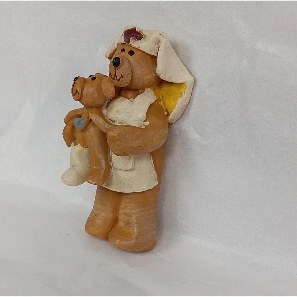 Hand Made Collectible Resin Teddy Bear Dimensional  Brooch Lot Of 3 Vintage 80s